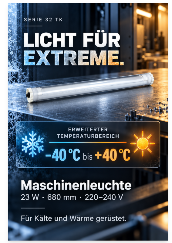 Serie 32 - Maschinenleuchte Serie 32 TK – 1240 mm – 4.479 lm – 220–240 V – bis -40 °C 
